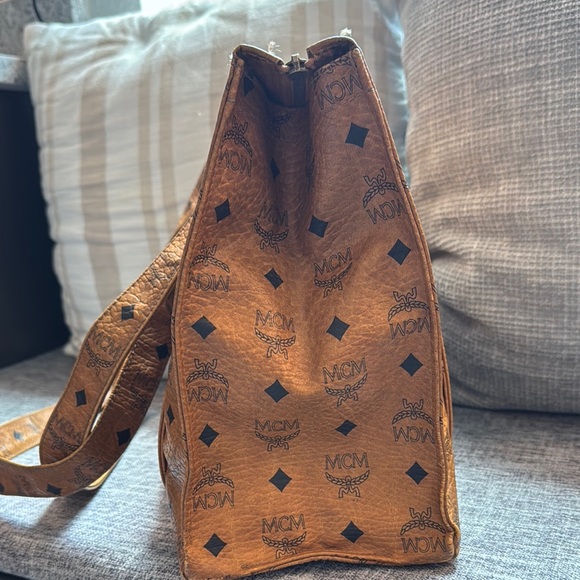 Authentic Large MCM Brown Leather Long Strand Bag with Iconic Monogram Design - Picture 7 of 17